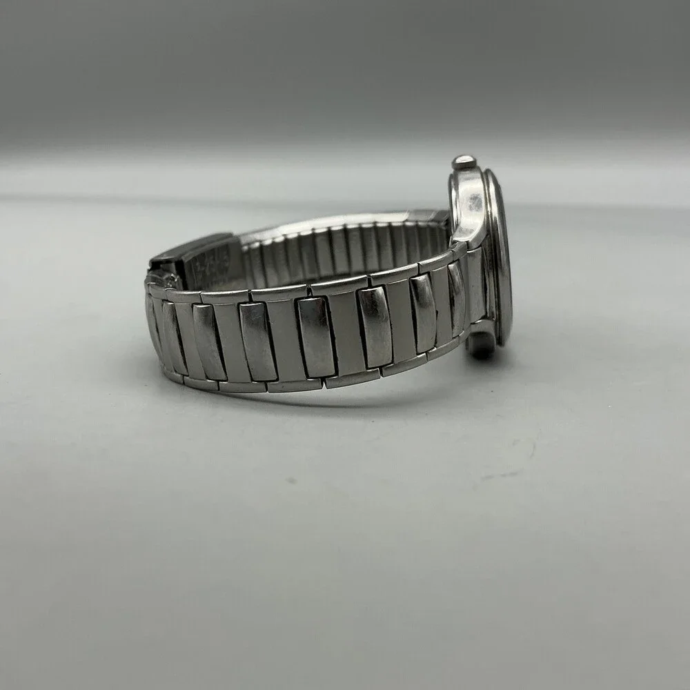 Seiko Solar Womens Watch 28mm Black Dial Silver Tone Stainless Stretch Bracelet